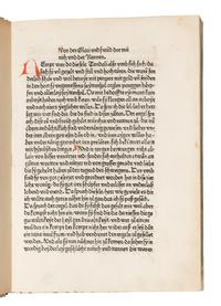 GREGORIUS I (Saint, c.540-604). Dialogorum libri quattuor , in German: Das buch der zwayer red mit ainander . Edited by Johannes von Speyer, with 5 other texts in German: TUNDALUS. De eius visio, sive de raptu animae: Die Gesicht Tundali . - BEDA. V isio Fursei: Das Wunderzeichen des Bishof Forsee . - Speculum mundi: Spiegel der Welt . - Ars moriendi: Kunst des Sterbens . - Cordiale quattuor novissimorum: Die vier letzte Dinge . [Augsburg: Johann Bamler at the Monastery of SS. Ulrich and Afra], 1473.