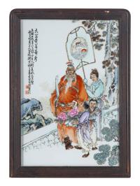 A Chinese Famille Rose Porcelain Plaque Attributed to Wang Qi (1884-1937), 20th Century 王琦（1884-1937）款粉彩 大富貴亦壽考瓷板