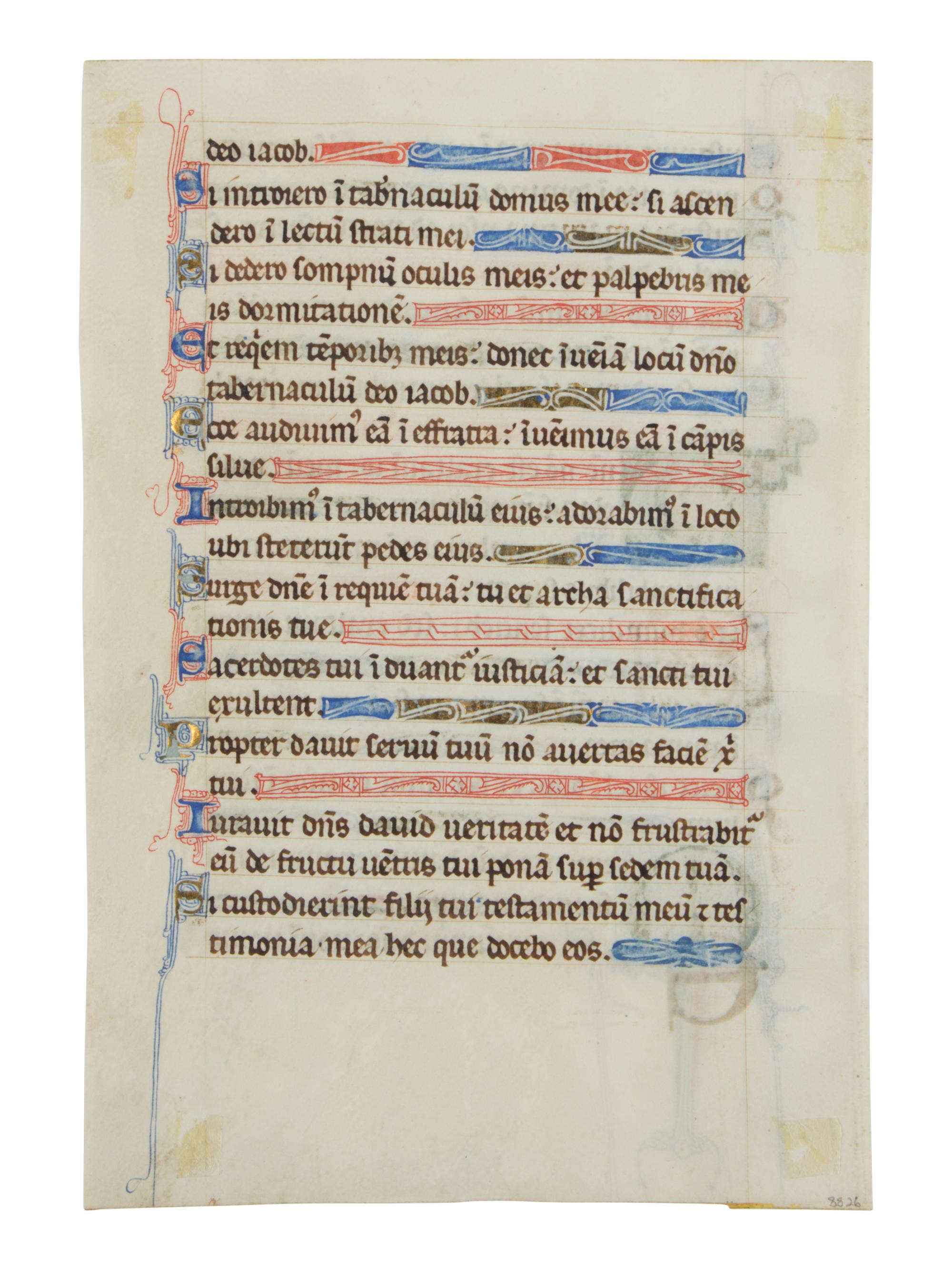 NORTHERN FRENCH ILLUMINATOR Leaf from a Psalter with an inhabited initial ‘D’ from the beginning of Psalm 130, and a decorated initial ‘M’, in Latin, illuminated manuscript on parchment [France or Paris, c. 1200-1250]