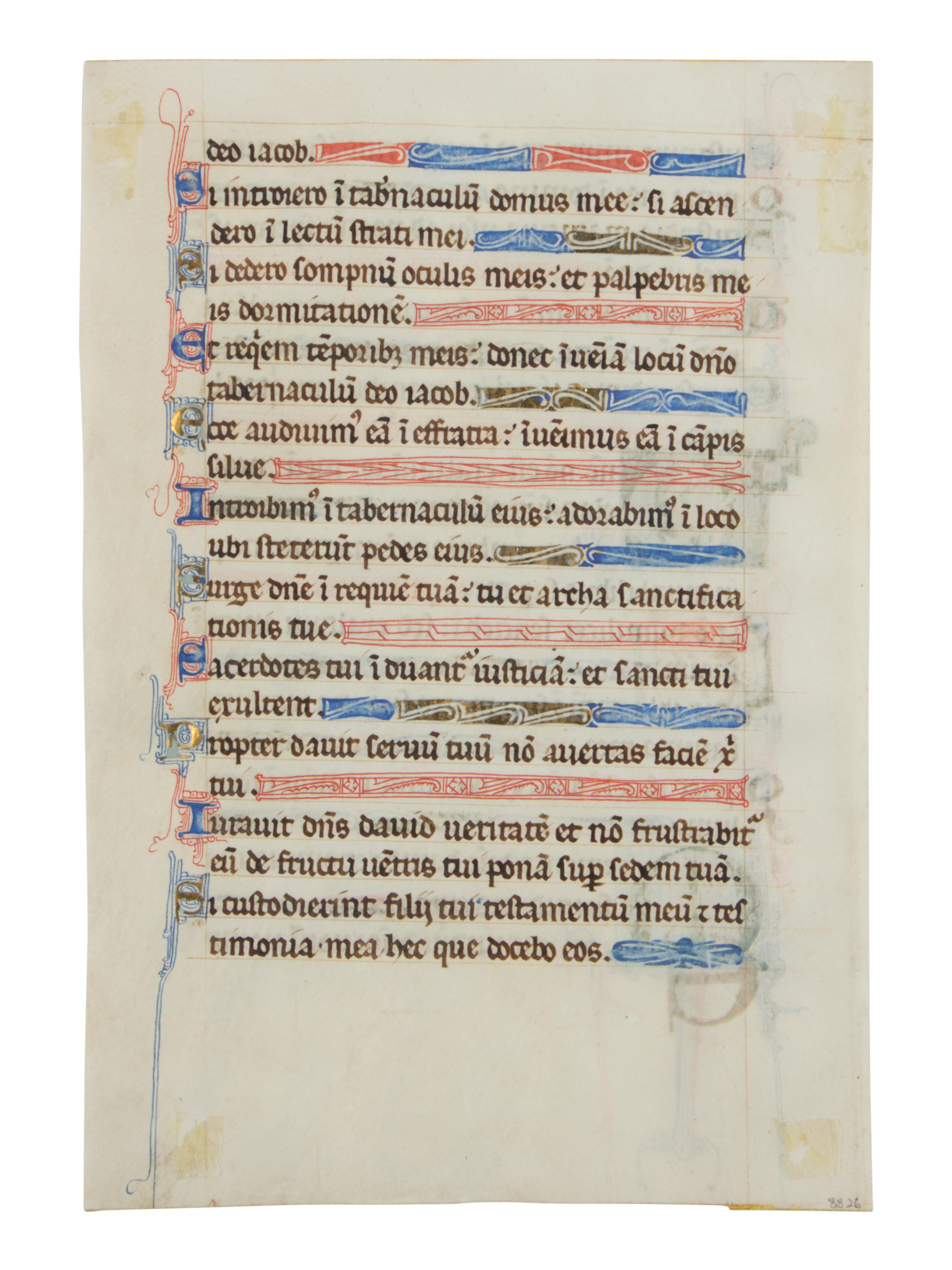 NORTHERN FRENCH ILLUMINATOR Leaf from a Psalter with an inhabited initial ‘D’ from the beginning of Psalm 130, and a decorated initial ‘M’, in Latin, illuminated manuscript on parchment [France or Paris, c. 1200-1250]