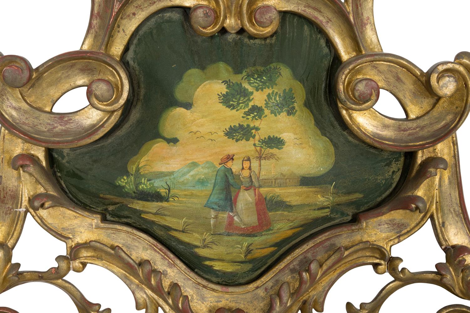A Venetian Baroque Style Polychrome-Decorated and Parcel-Gilt Pier Mirror