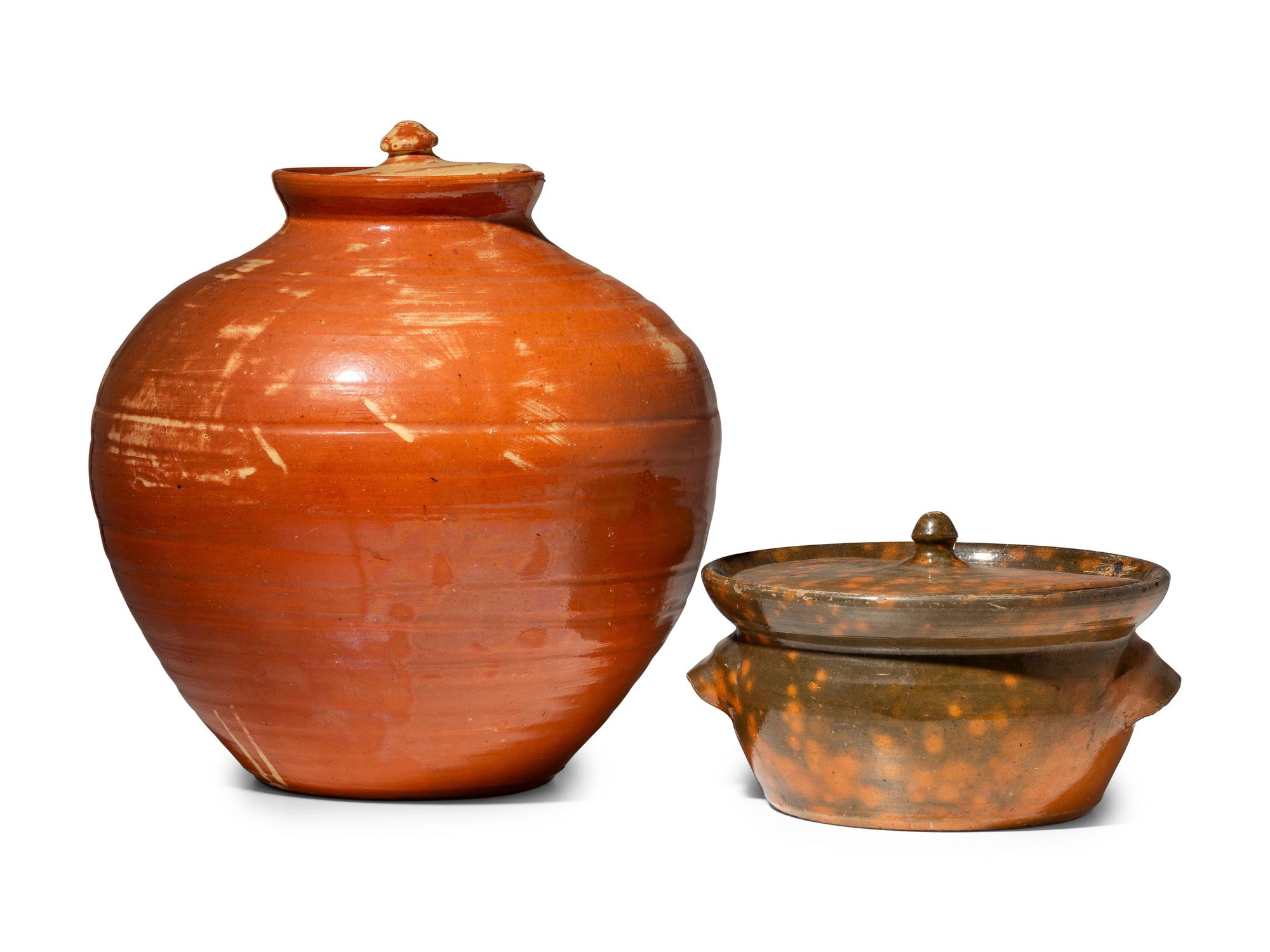 Two Jugtown Pottery Lidded Vessels