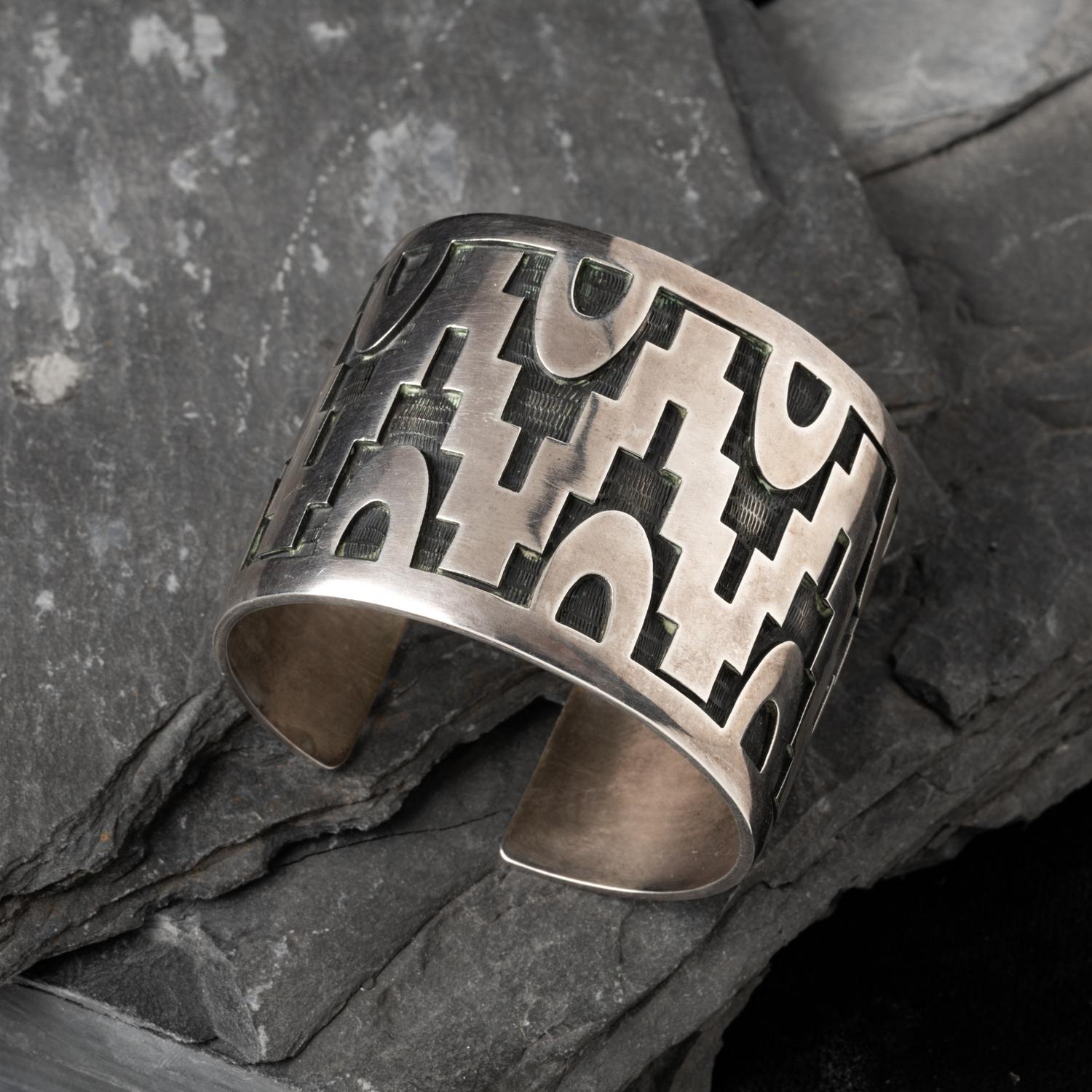 Steven Sockyma (Hopi, 20th century) — Silver Overlay Cuff Bracelet