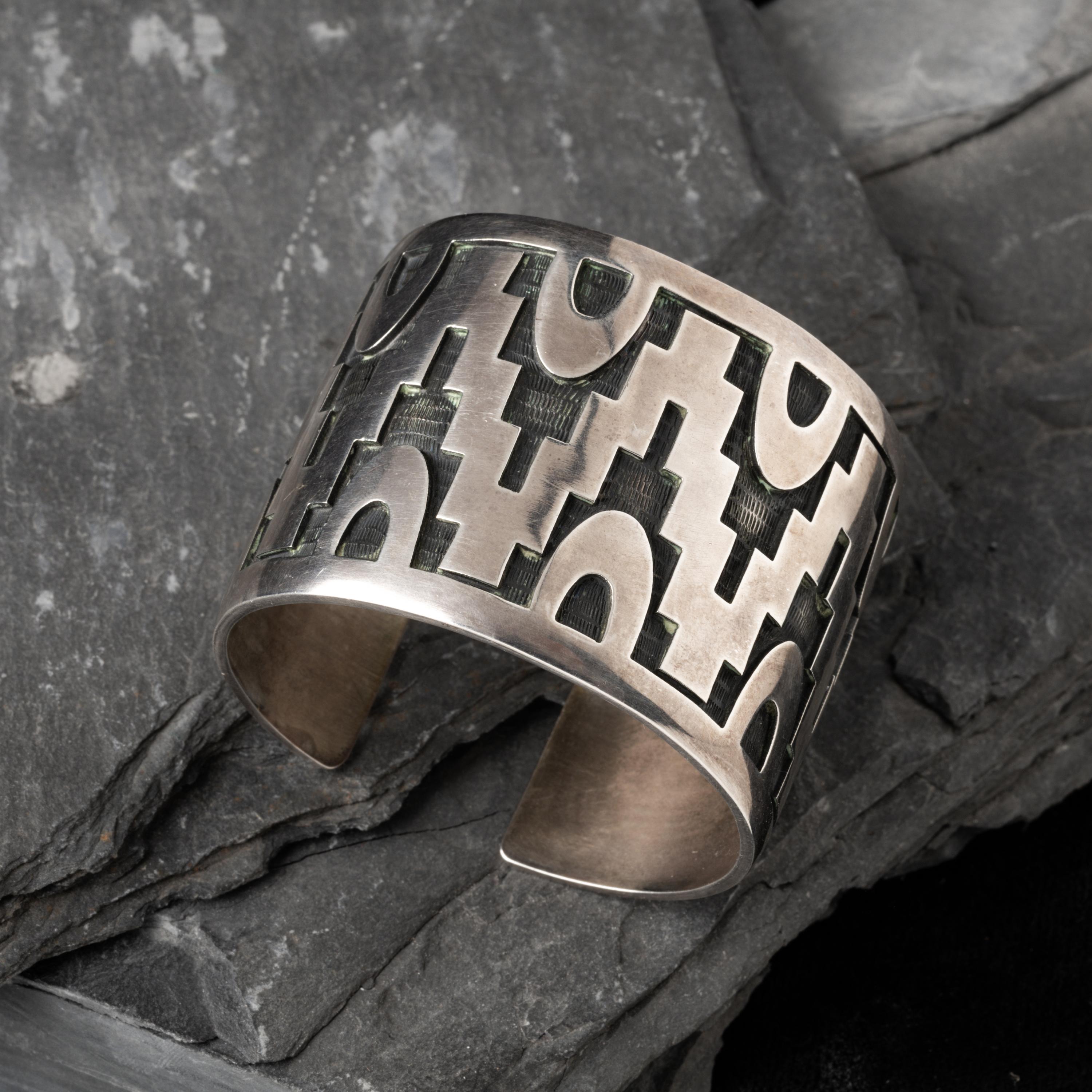 Steven Sockyma (Hopi, 20th century) — Silver Overlay Cuff Bracelet