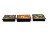 A Group of Three Russian Lacquered Boxes