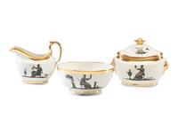 An English Porcelain Bat-Printed and Parcel Gilt Porcelain Tea Service