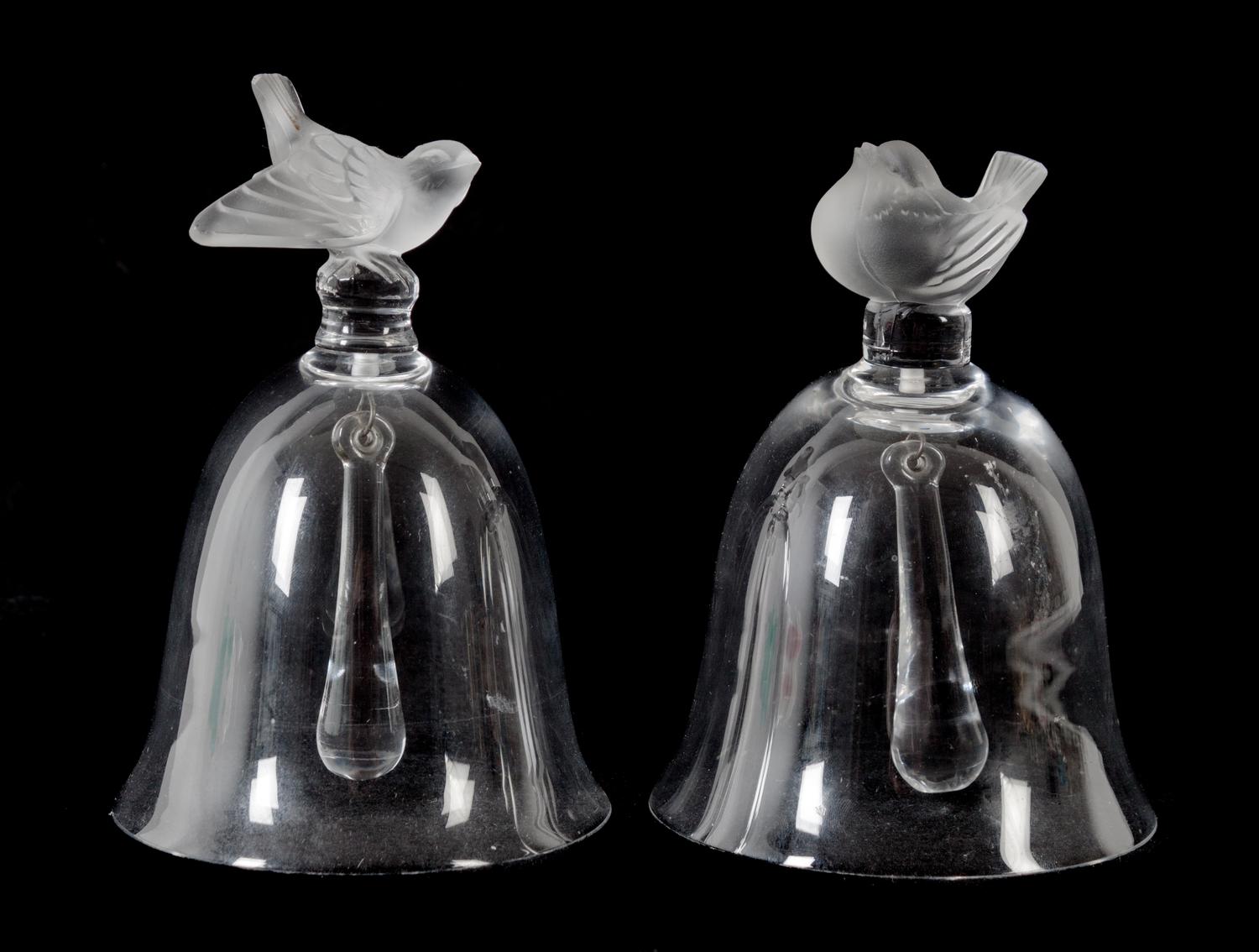 Two Lalique Molded and Frosted Glass Bells Height of taller 5 3/4 inches. — 20TH CENTURY