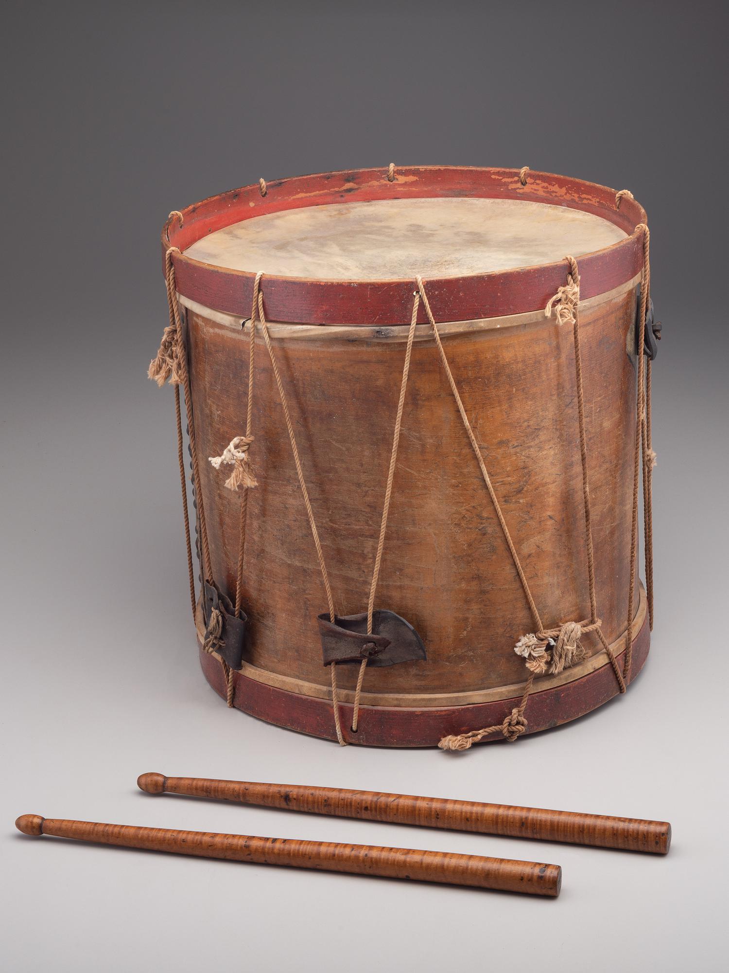 [MILITARIA]. Pre-Civil War painted drum with pair of maple sticks. Manufactured by John Ashton & Co., Boston, MA, ca 1840-1860.