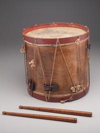 [MILITARIA]. Pre-Civil War painted drum with pair of maple sticks. Manufactured by John Ashton & Co., Boston, MA, ca 1840-1860.