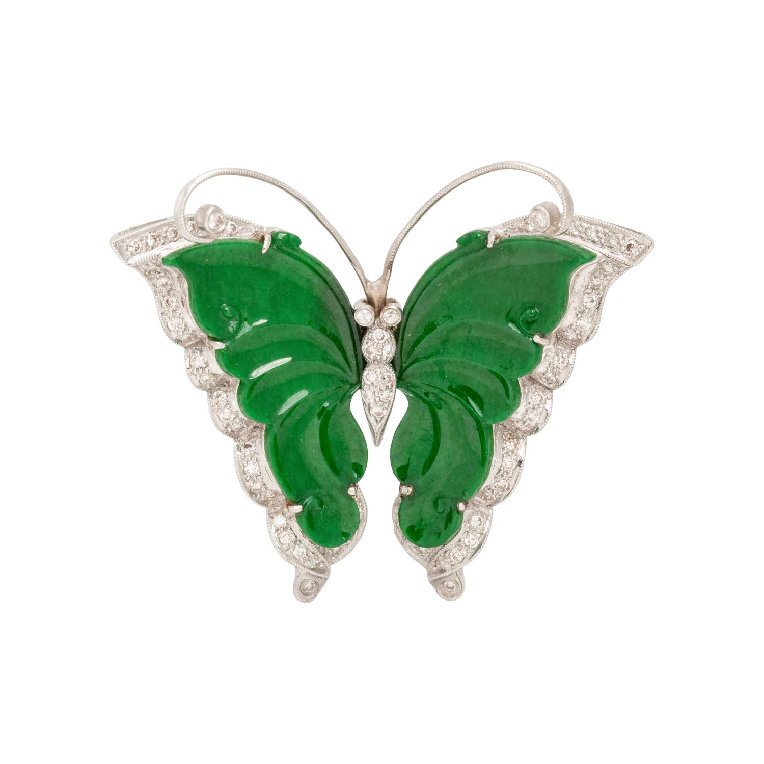 JADE AND DIAMOND BUTTERFLY BROOCH