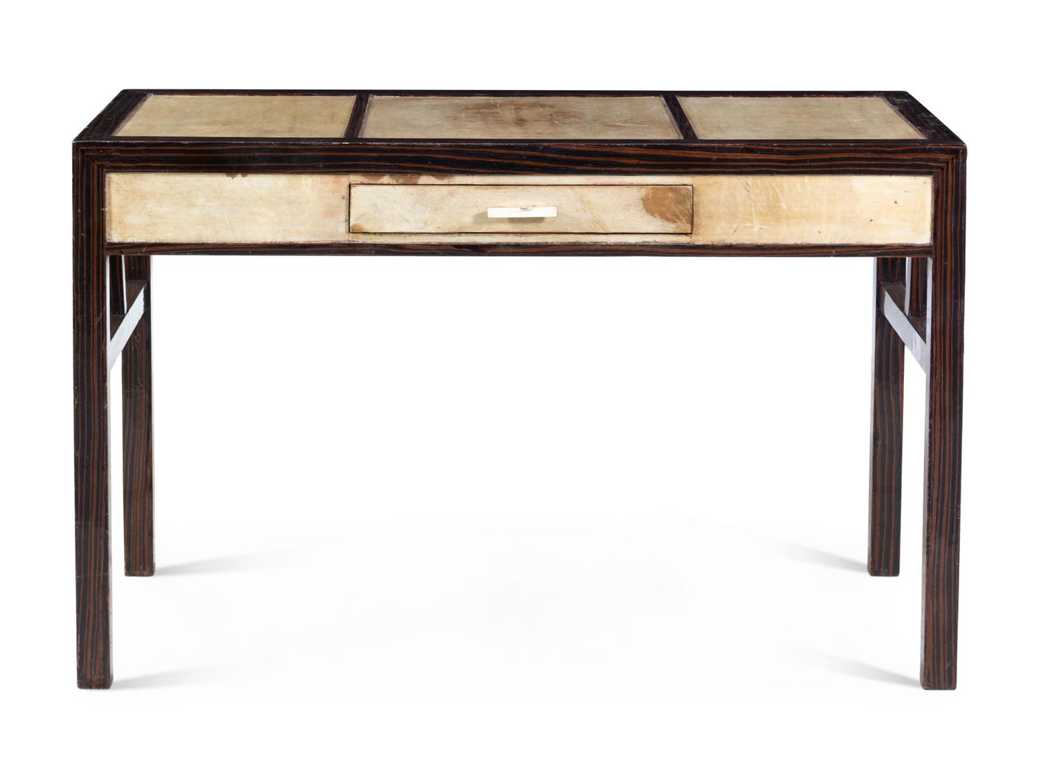 An Art Deco Lacquered Goatskin Veneered Desk