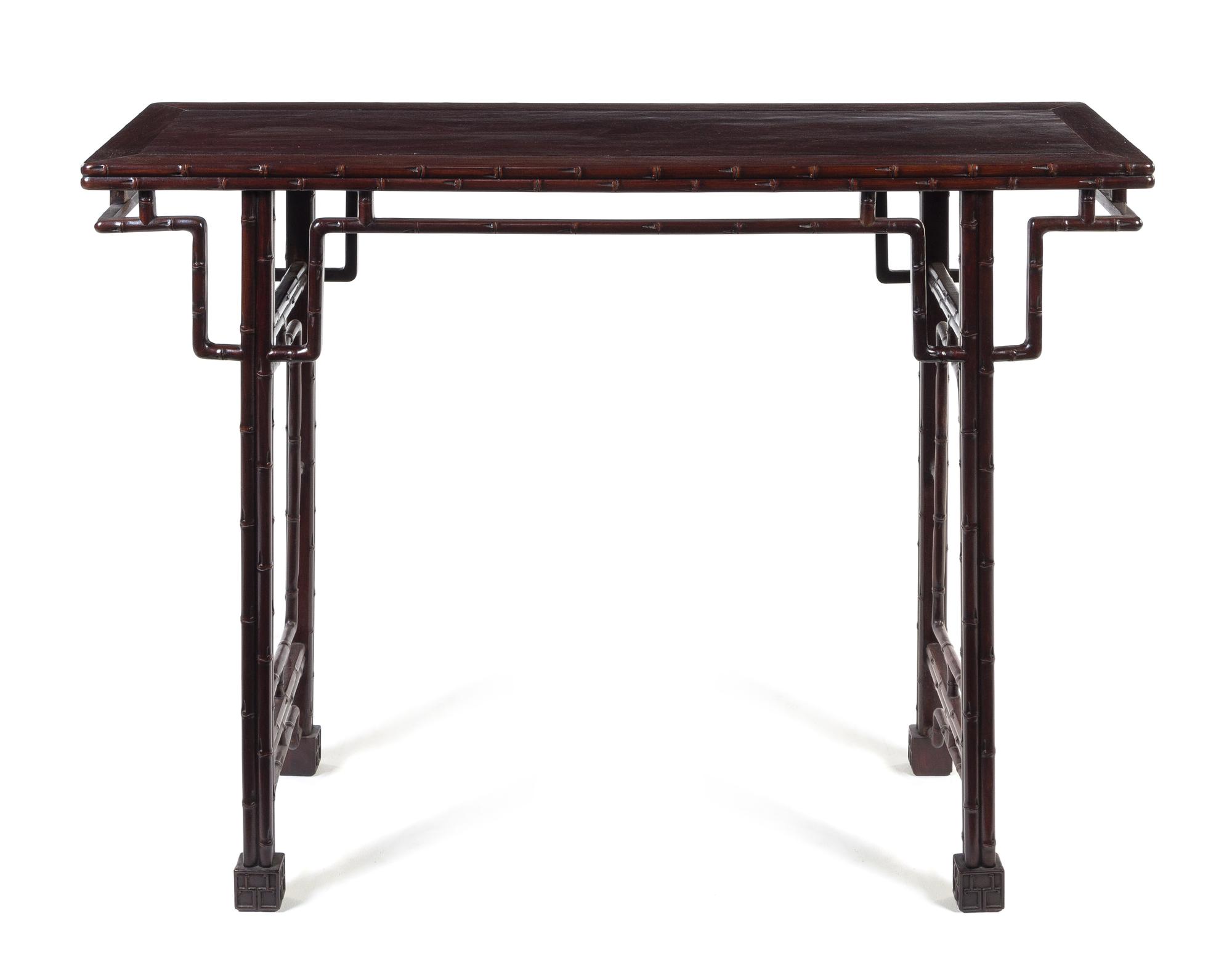 A Chinese Hardwood Altar Table Height 32 1/2 x length 43 x depth 13 1/2 inches.