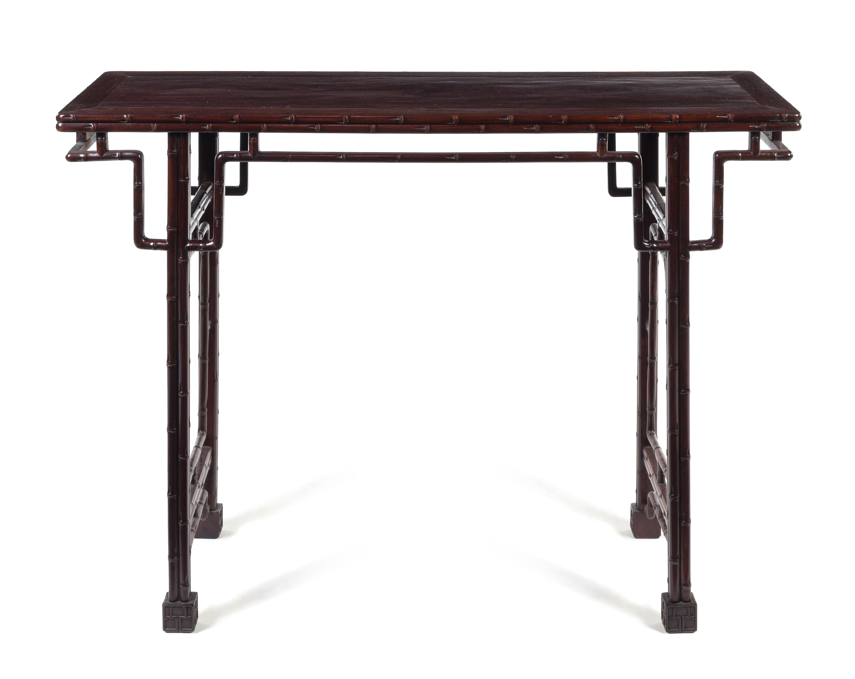 A Chinese Hardwood Altar Table Height 32 1/2 x length 43 x depth 13 1/2 inches.