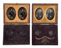[EARLY PHOTOGRAPHY]. 3 Mascher stereoscope or magnifying cases wtih daguerreotypes and ambrotypes
