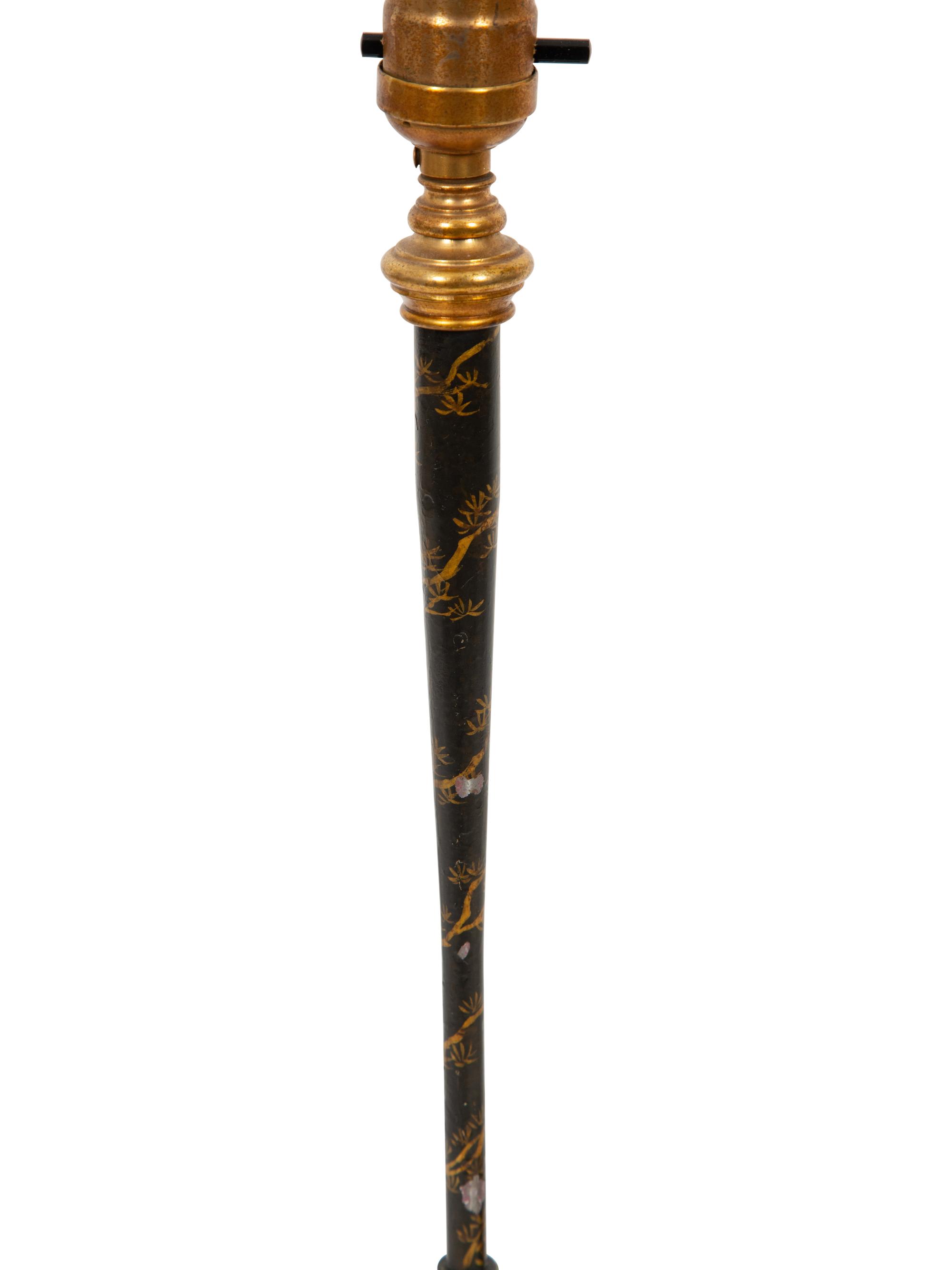 A Pair of Gilt and Black-Painted Metal Candlesticks Mounted as Lamps