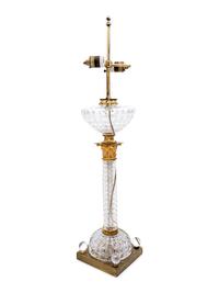 An English Gilt Metal Mounted Cut Glass Fluid Lamp Converted to Electricity