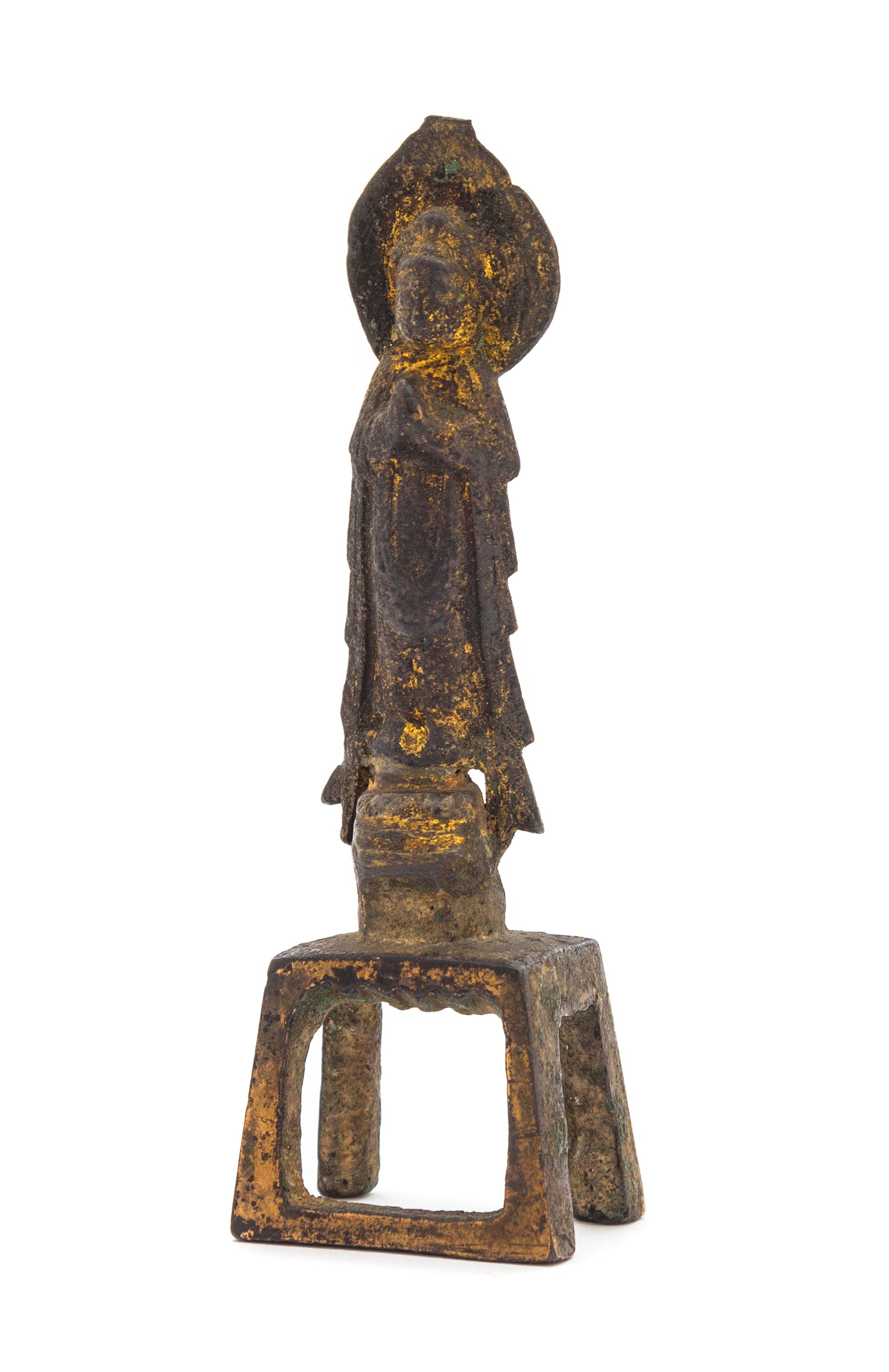 A Small Chinese Parcel Gilt Bronze Figure of Buddha TANG DYNASTY Height 4 5/8 inches. — TANG DYNASTY