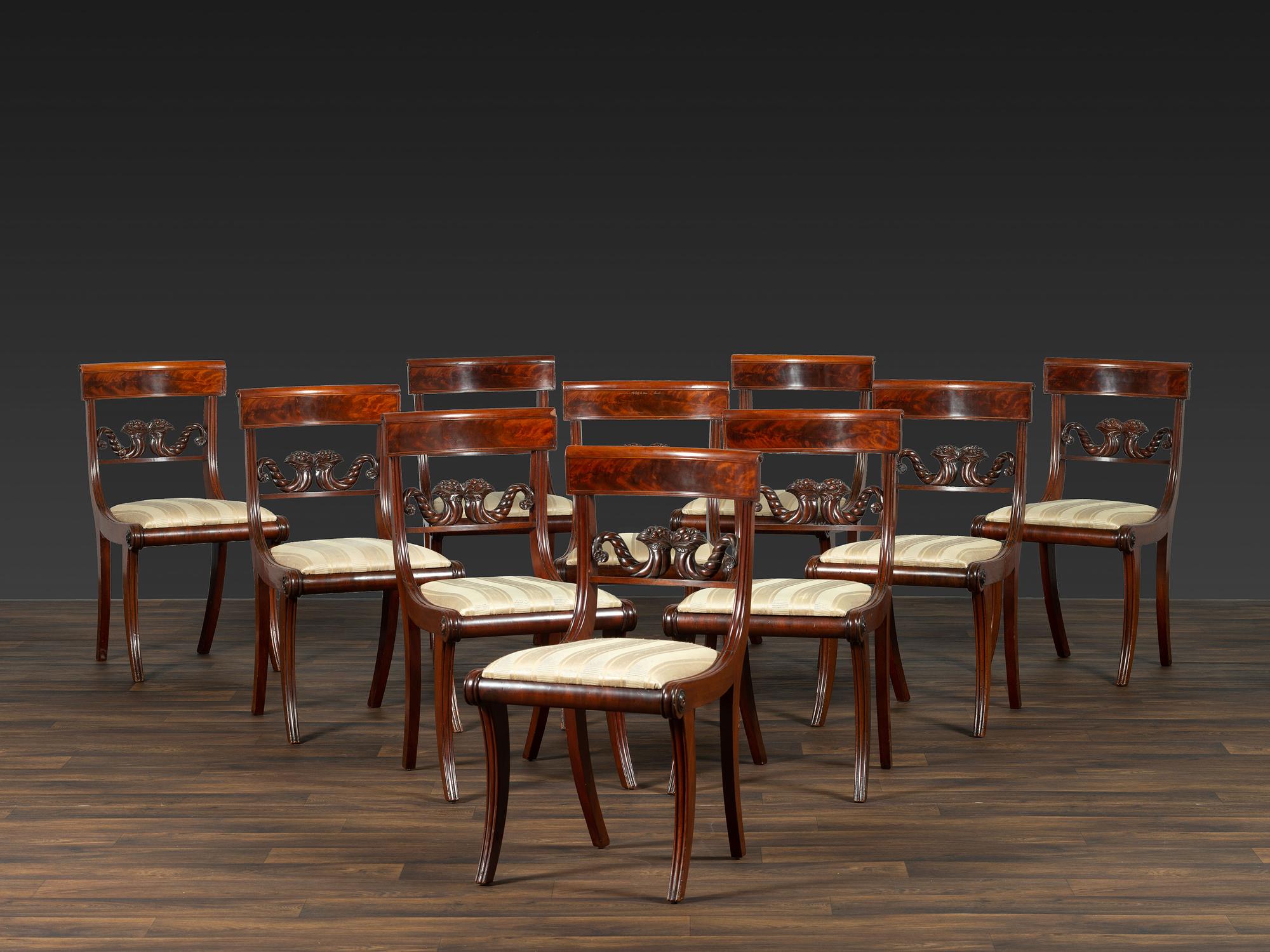 A Set of Ten Classical Mahogany Dining Chairs