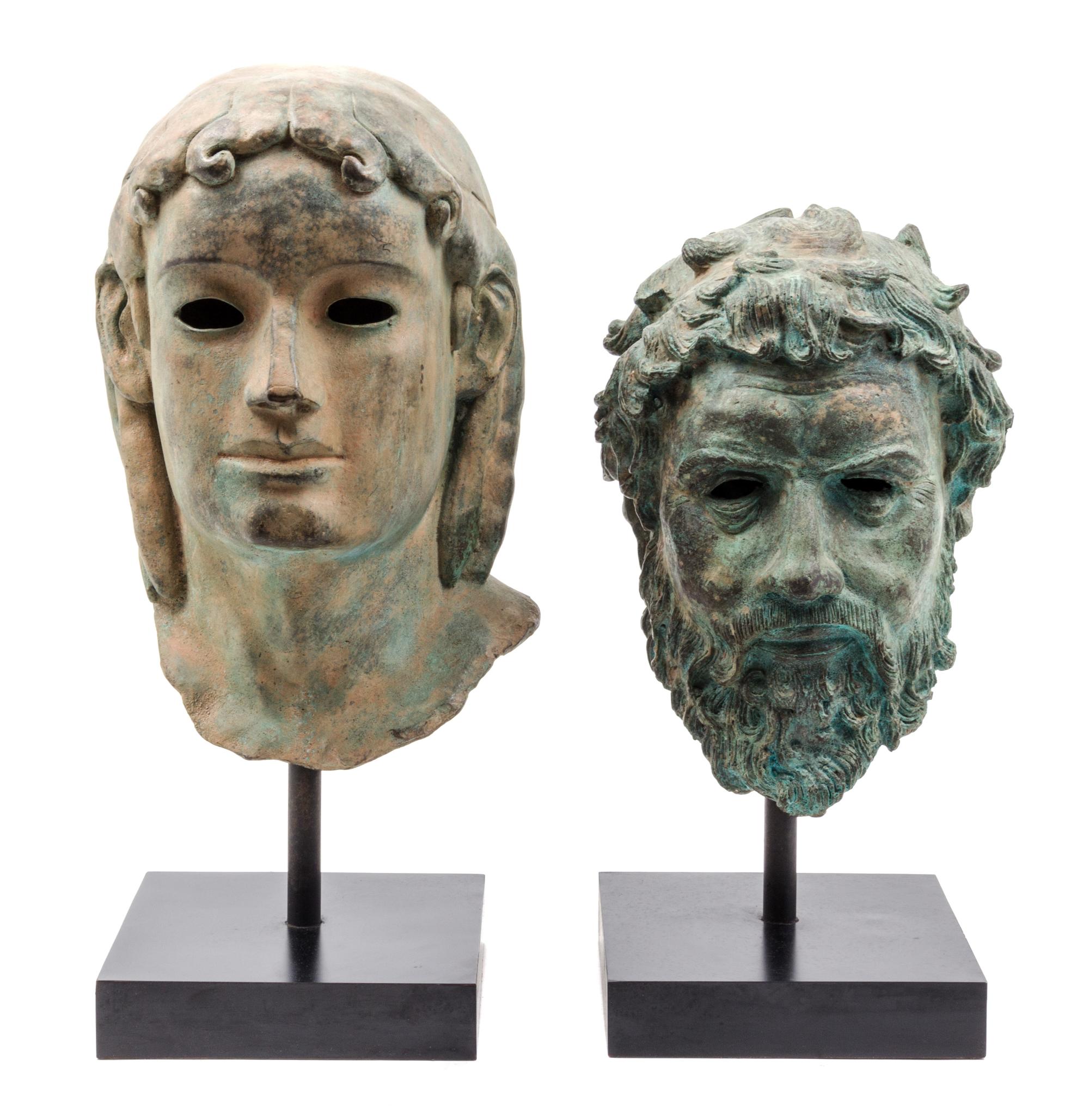 Two Large Classical Patinated Bronze Heads Height of taller 15 inches. — AFTER THE ANTIQUE, 20TH CENTURY