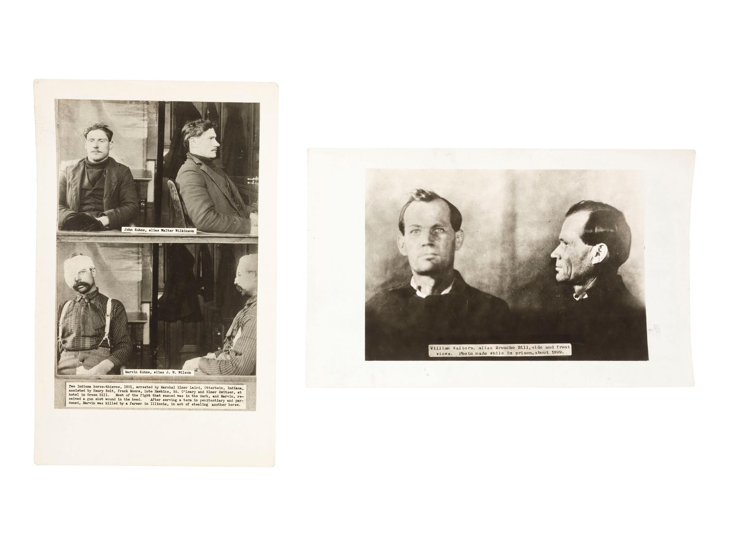 Western Outlaws in Death A group of 11 silver gelatin photographs of deceased outlaws Elmer McCurdy, Isaac Black, and Charlie Pitts, with credit for the N.H. Rose Collection.
