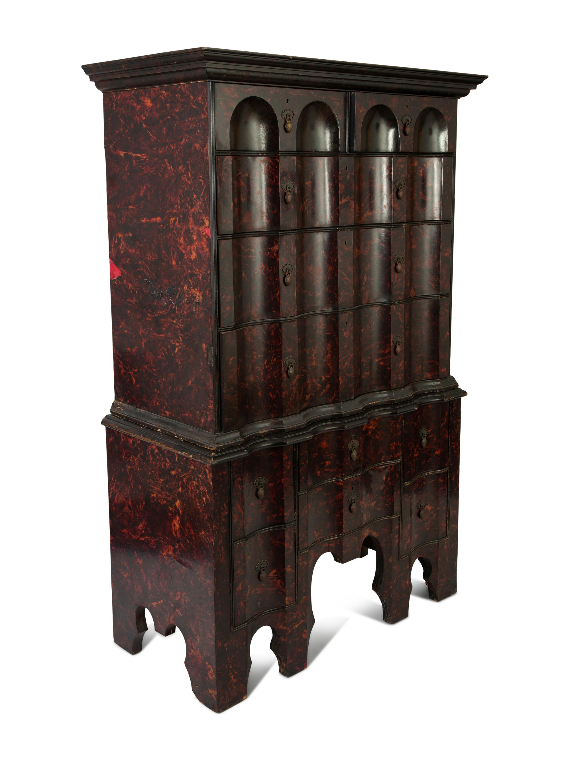 A William & Mary Style Faux Tortoise Shell Chest on Chest — EARLY 20TH CENTURY