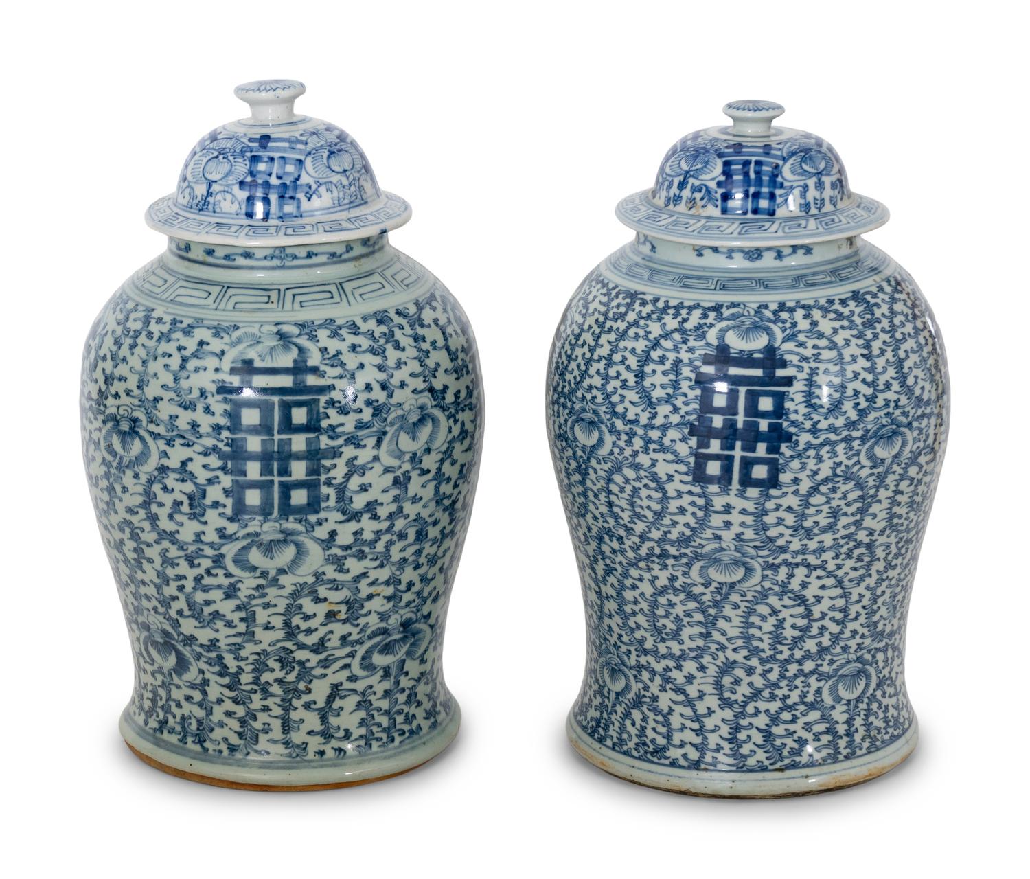 A Pair of Chinese Export Blue and White Porcelain Jars