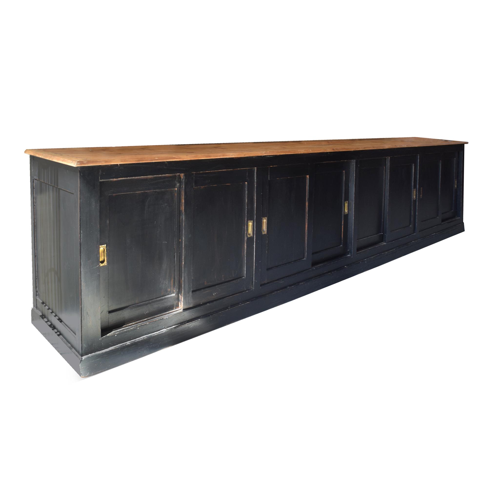 A Painted Eight Door Shop Counter 153" W x 24.5" D x 37.5" H — Italy, Circa 1910
