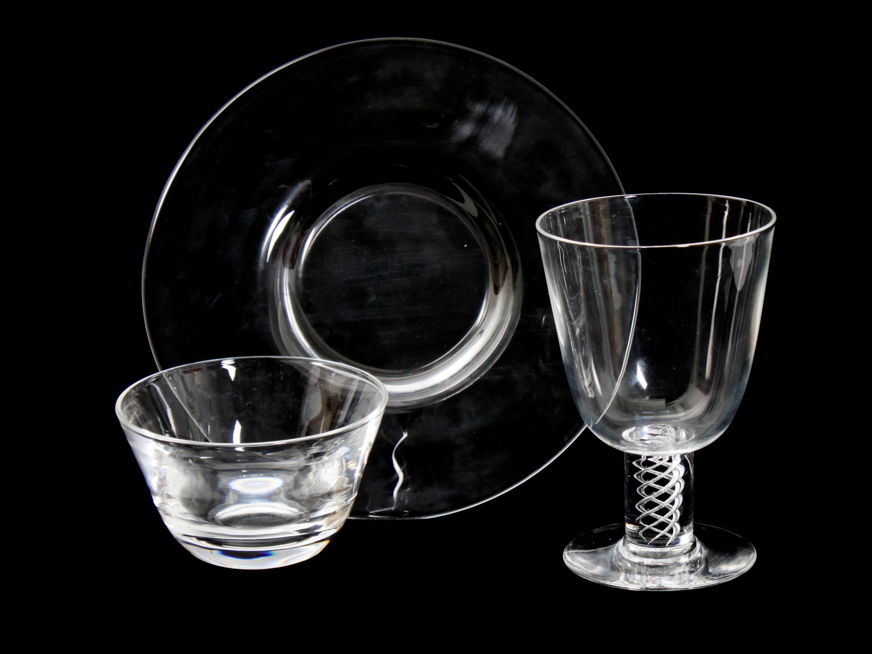 A Collection of Steuben Crystal Dinnerware Diameter of plates 8 3/4 inches