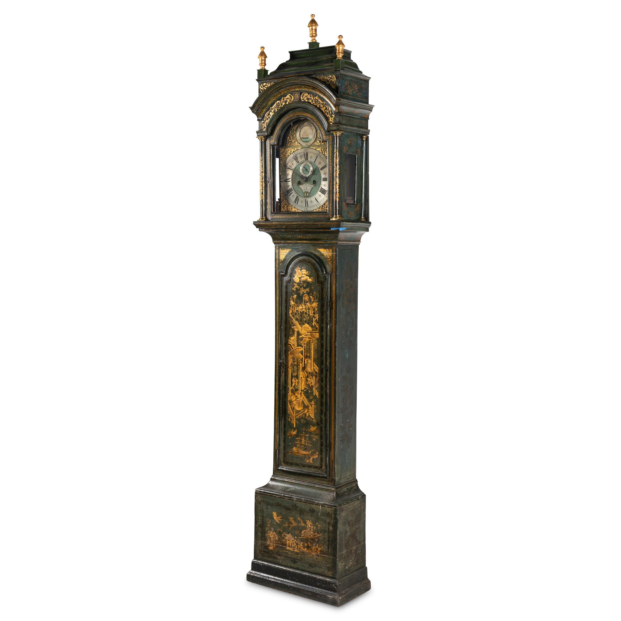 A George III Green and Gilt-Japanned Longcase Clock