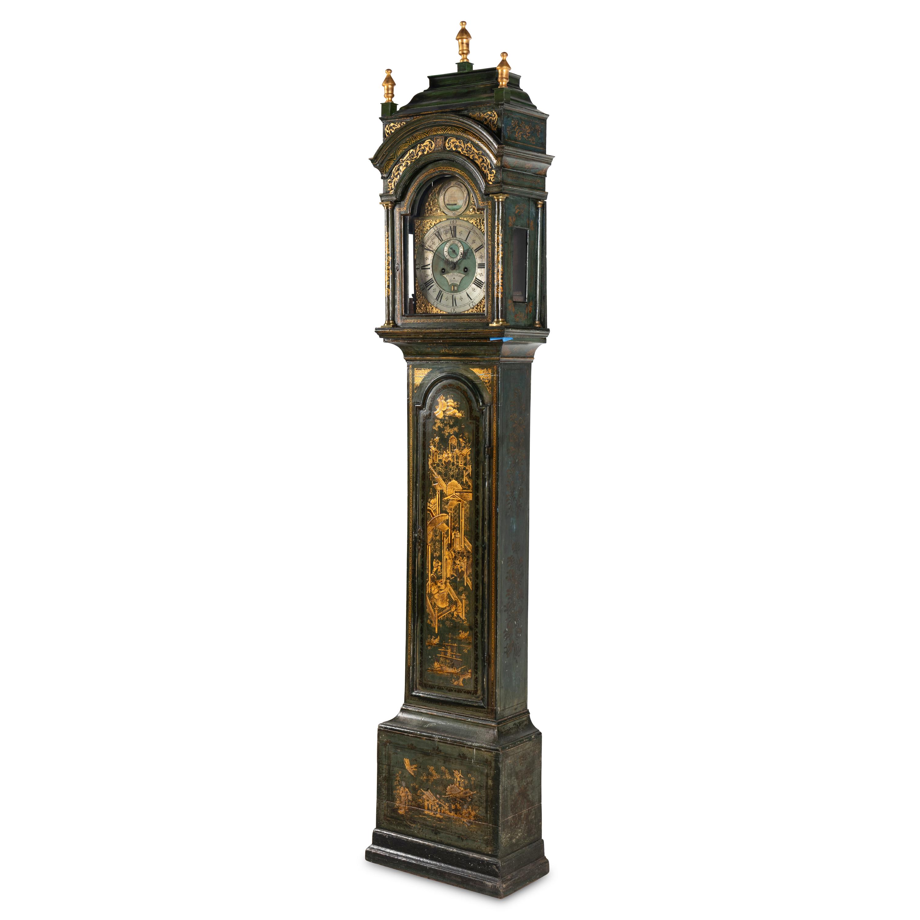 A George III Green and Gilt-Japanned Longcase Clock