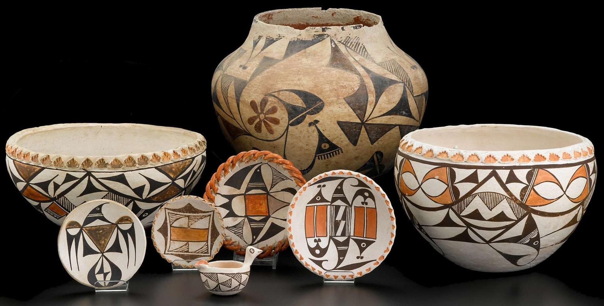 Two Acoma polychrome pottery items new mexico, late 19th and 20th century