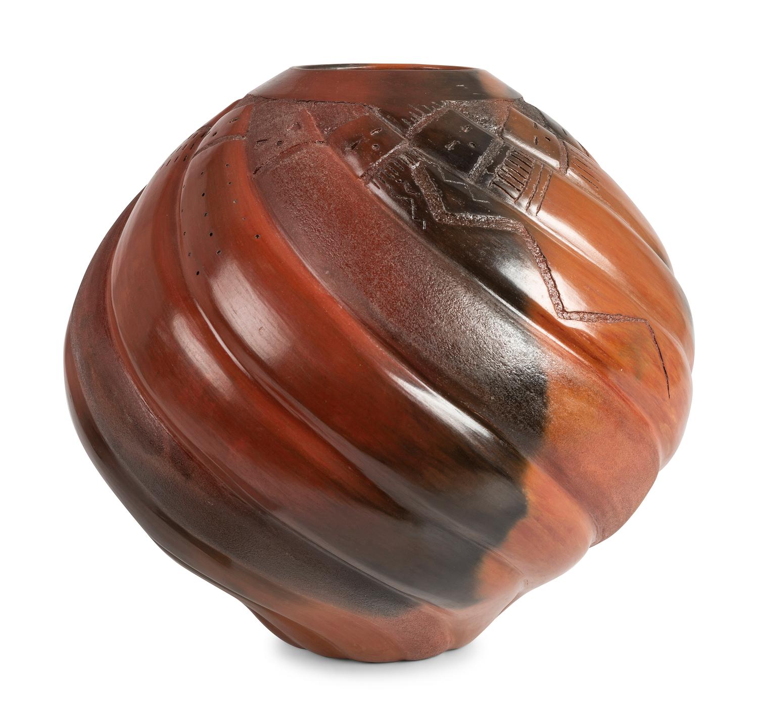 Carved Pottery Olla, with Yei