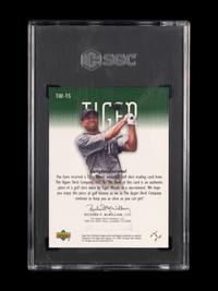 A 2001 Upper Deck SP Authentic Tiger Woods Tour Swatch TW-TS Green 313/500 Rookie Golf Card (SGC 9 MINT)