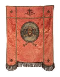 A Velvet and Metallic Thread Embroidered Armorial Panel