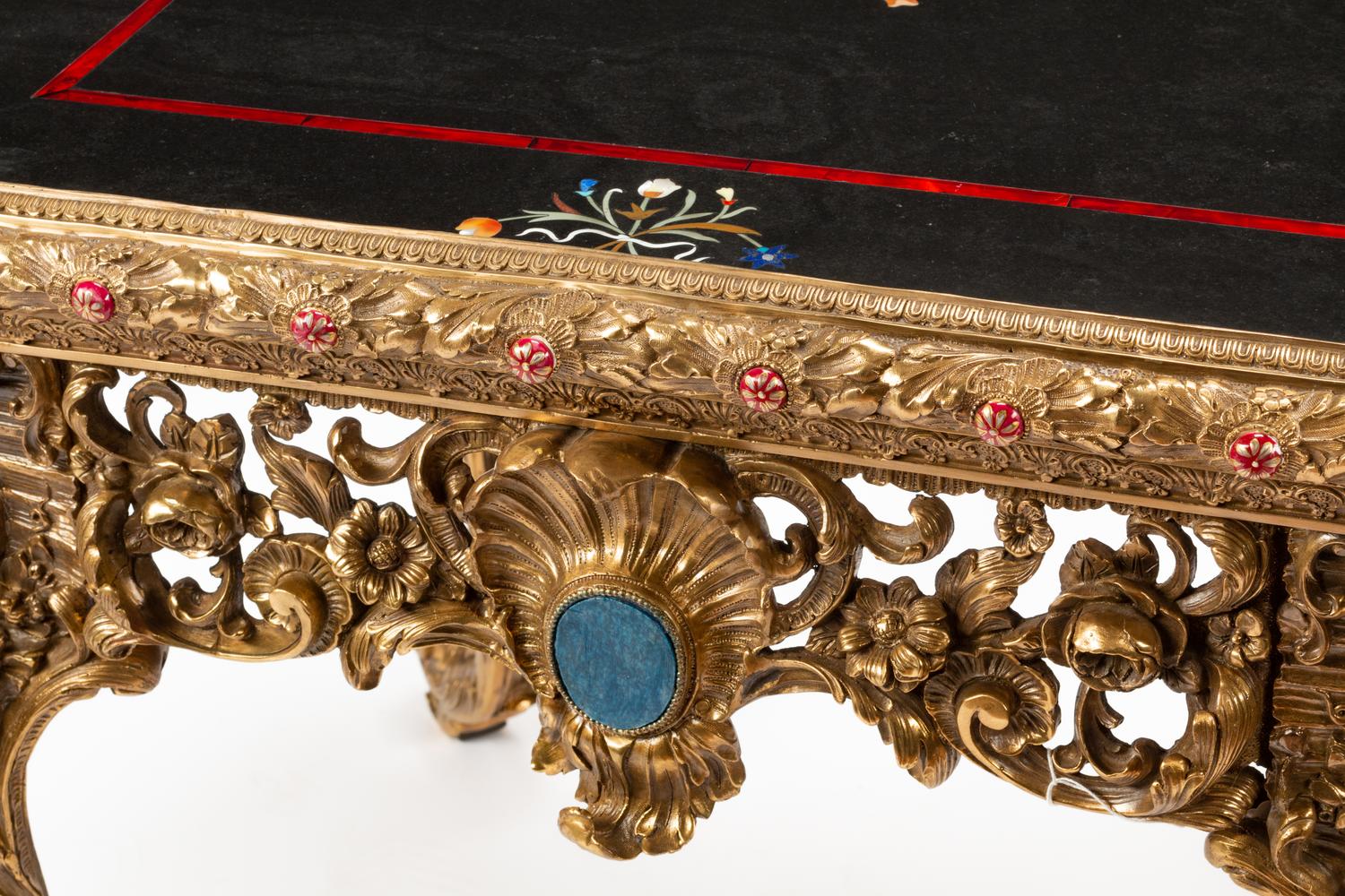 A Louis XV Style Gilt Bronze and Specimen Marble Table