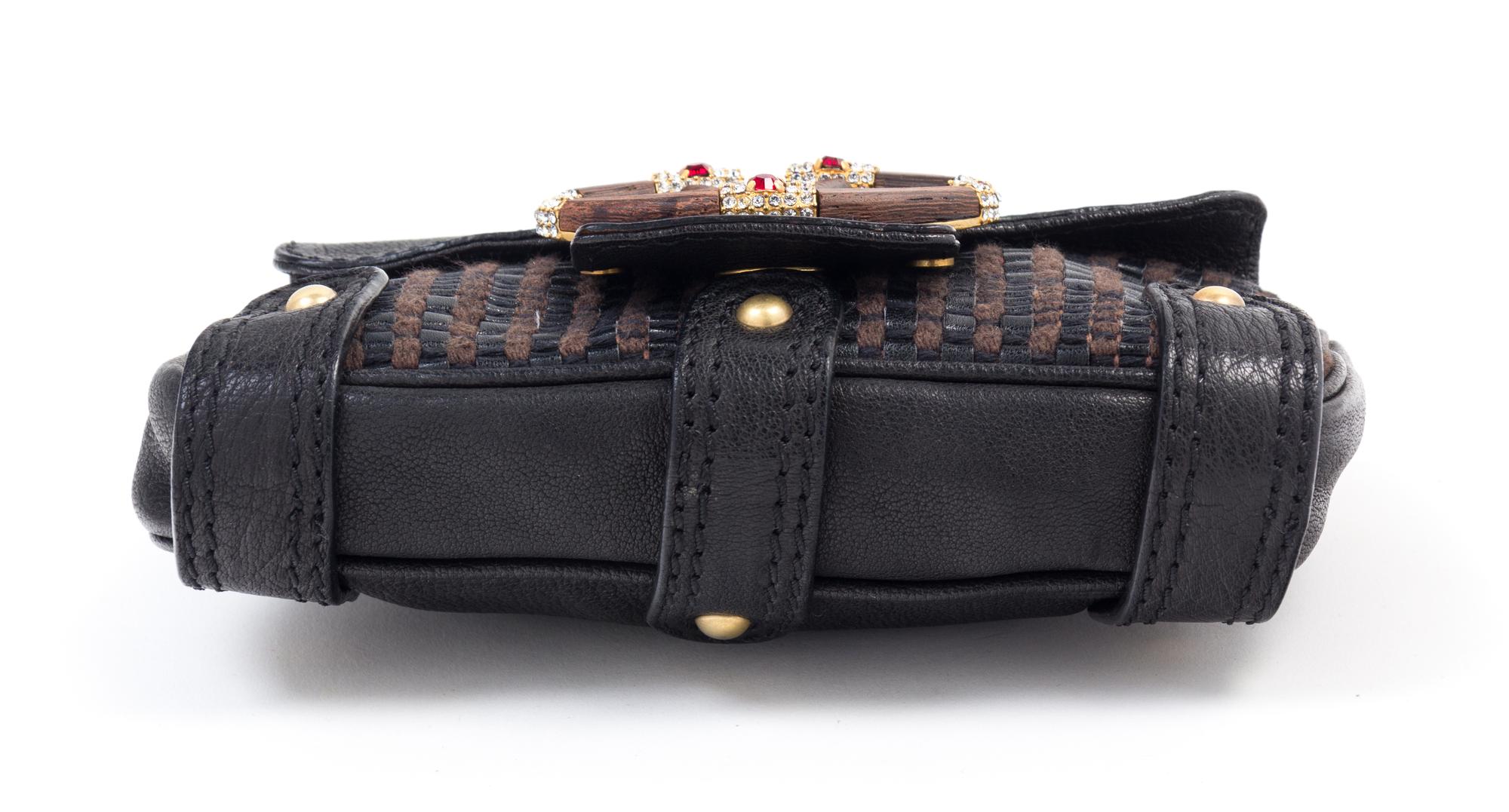 Valentino Brown Leather Woven Handbag, 1990-2000s 7.5" x 4.5" x 1"; Strap drop: 9.5"