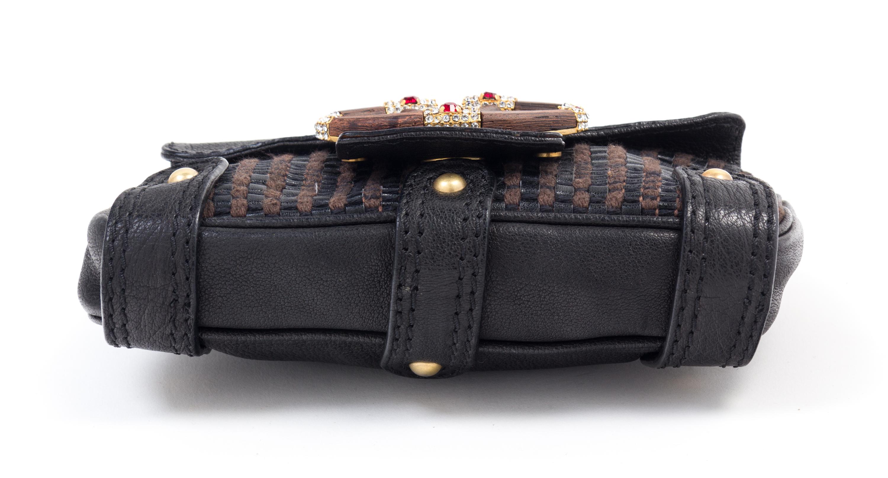 Valentino Brown Leather Woven Handbag, 1990-2000s 7.5" x 4.5" x 1"; Strap drop: 9.5"
