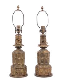 A Pair of French Gilt Metal Fluid Lamps Converted to Electricity