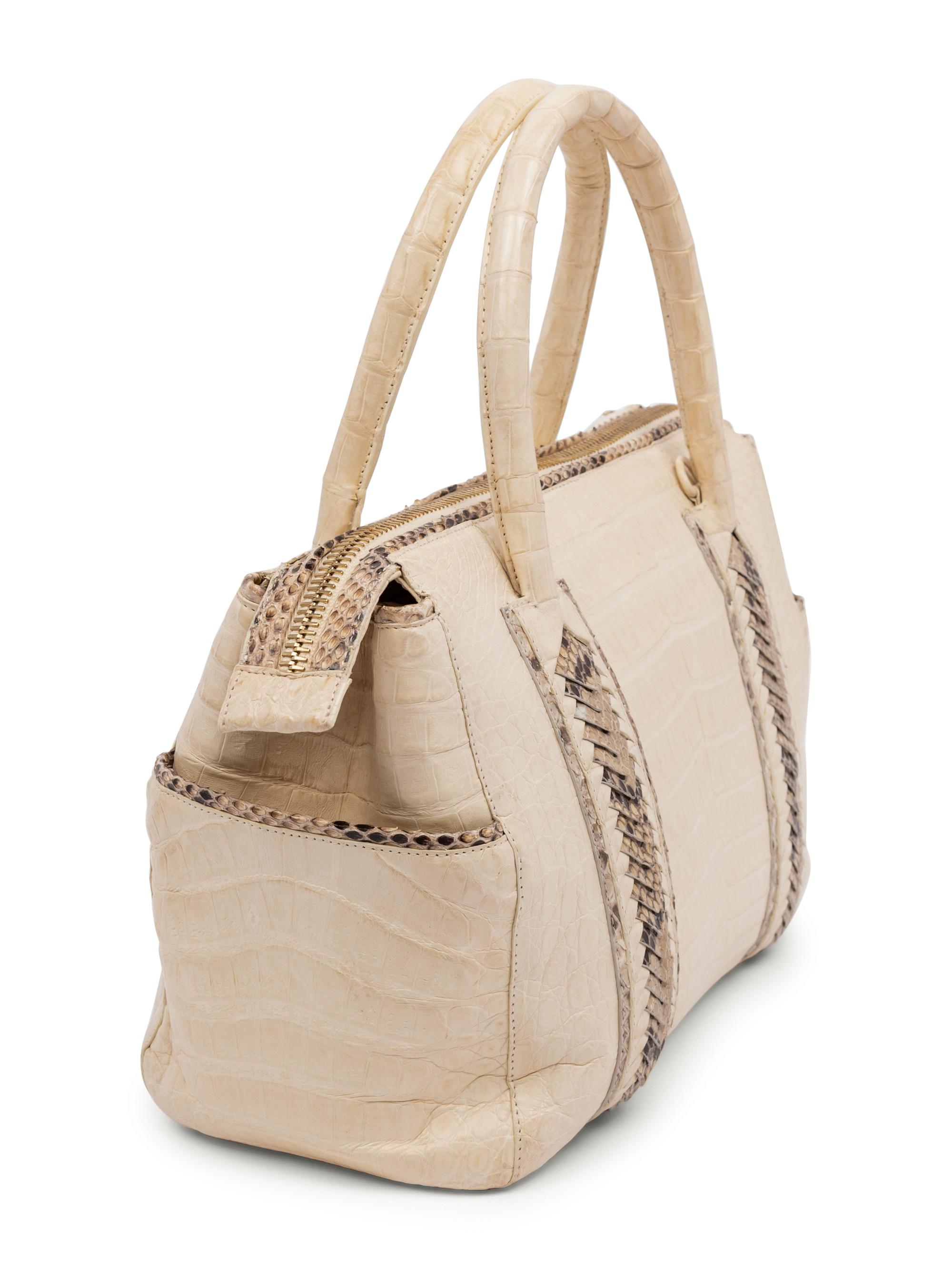 Nancy Gonzalez Cream Alligator and Snakeskin Bag, 2000s