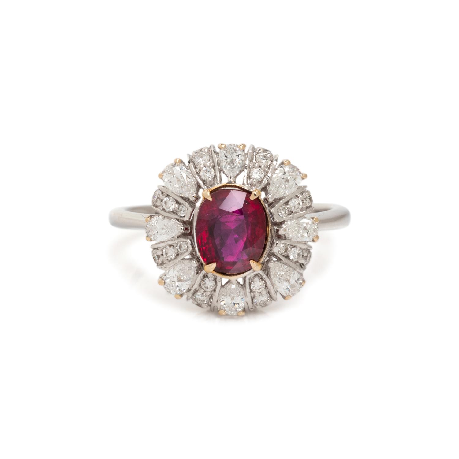 UNHEATED BURMESE RUBY AND DIAMOND RING