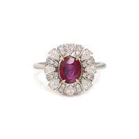 UNHEATED BURMESE RUBY AND DIAMOND RING