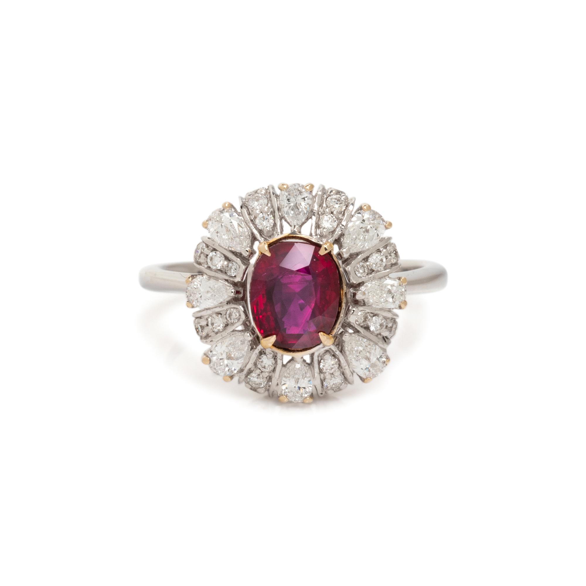 UNHEATED BURMESE RUBY AND DIAMOND RING