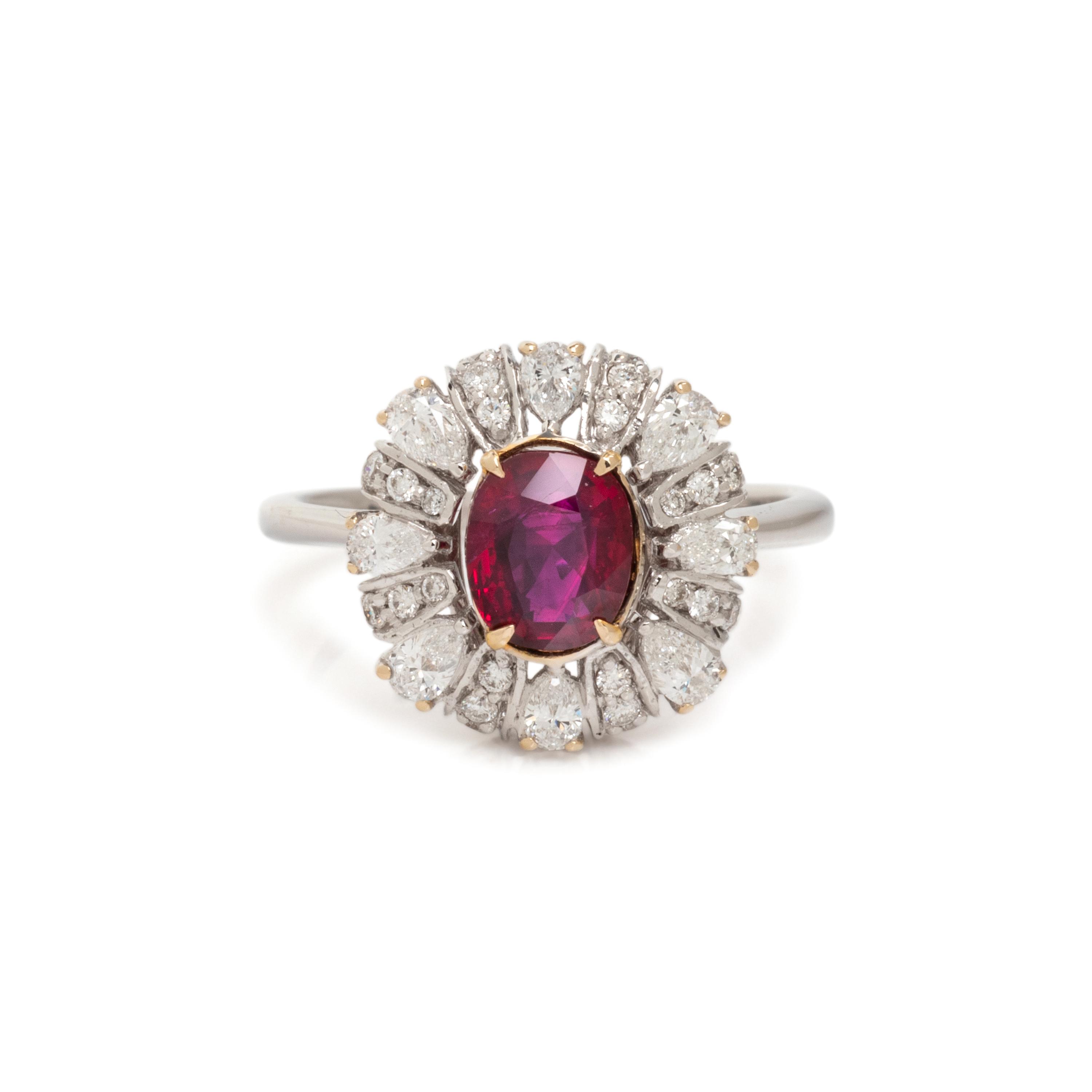 UNHEATED BURMESE RUBY AND DIAMOND RING