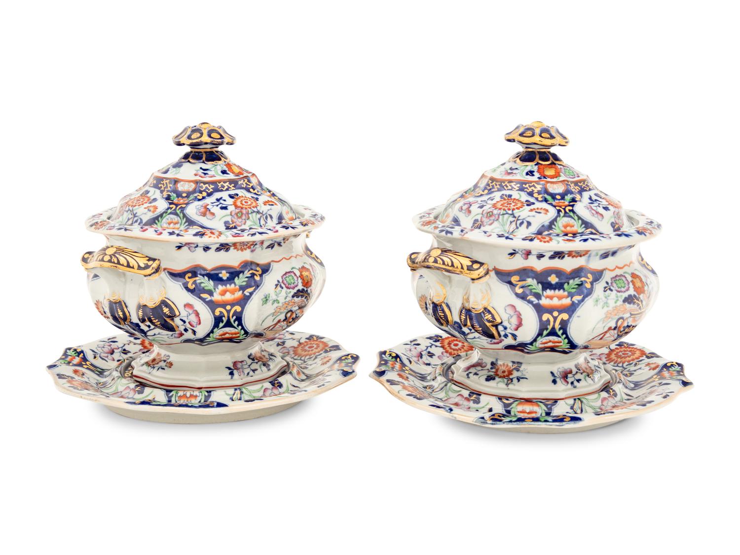 A Pair of English Ironstone Sauce Tureens