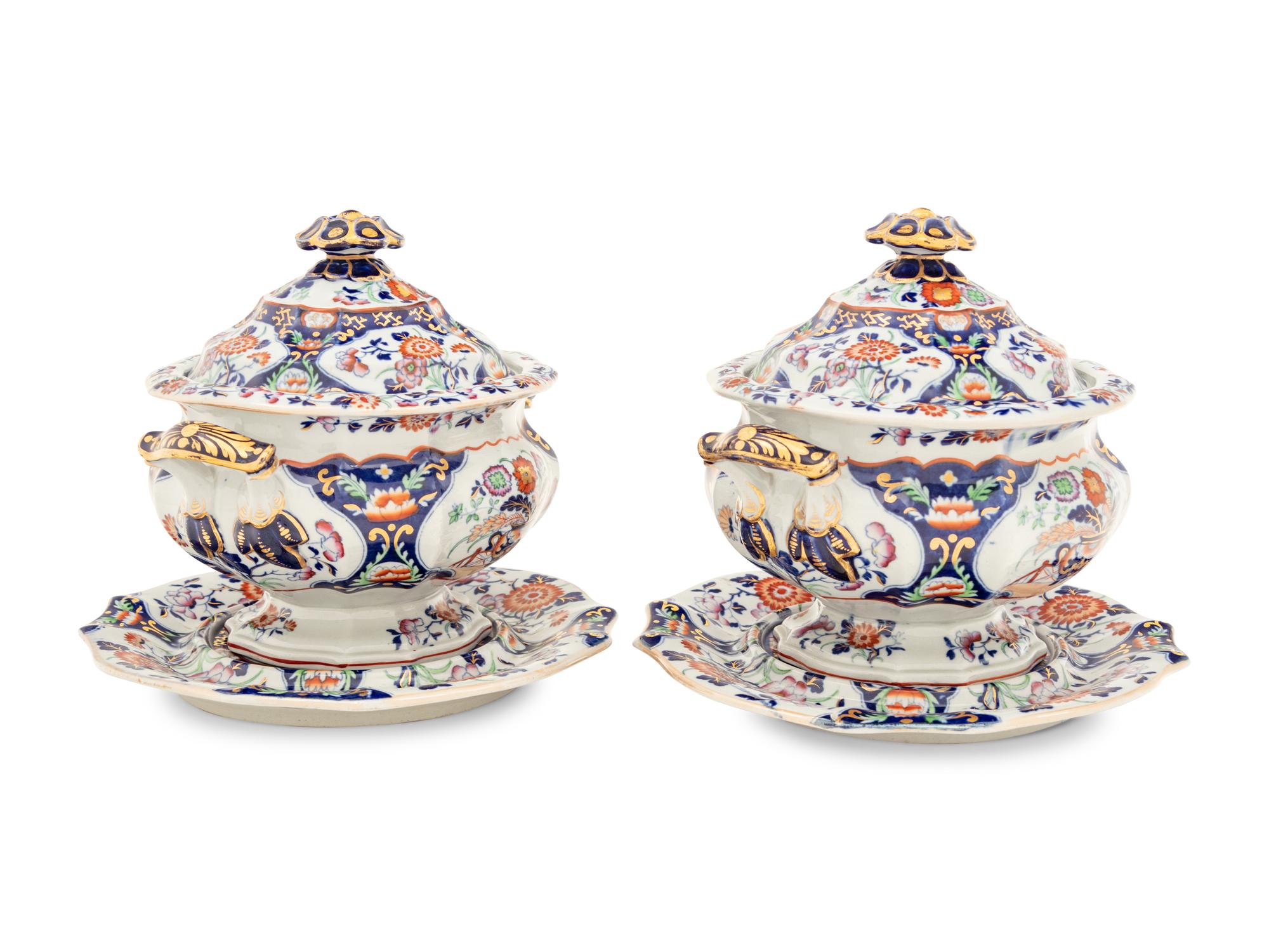 A Pair of English Ironstone Sauce Tureens