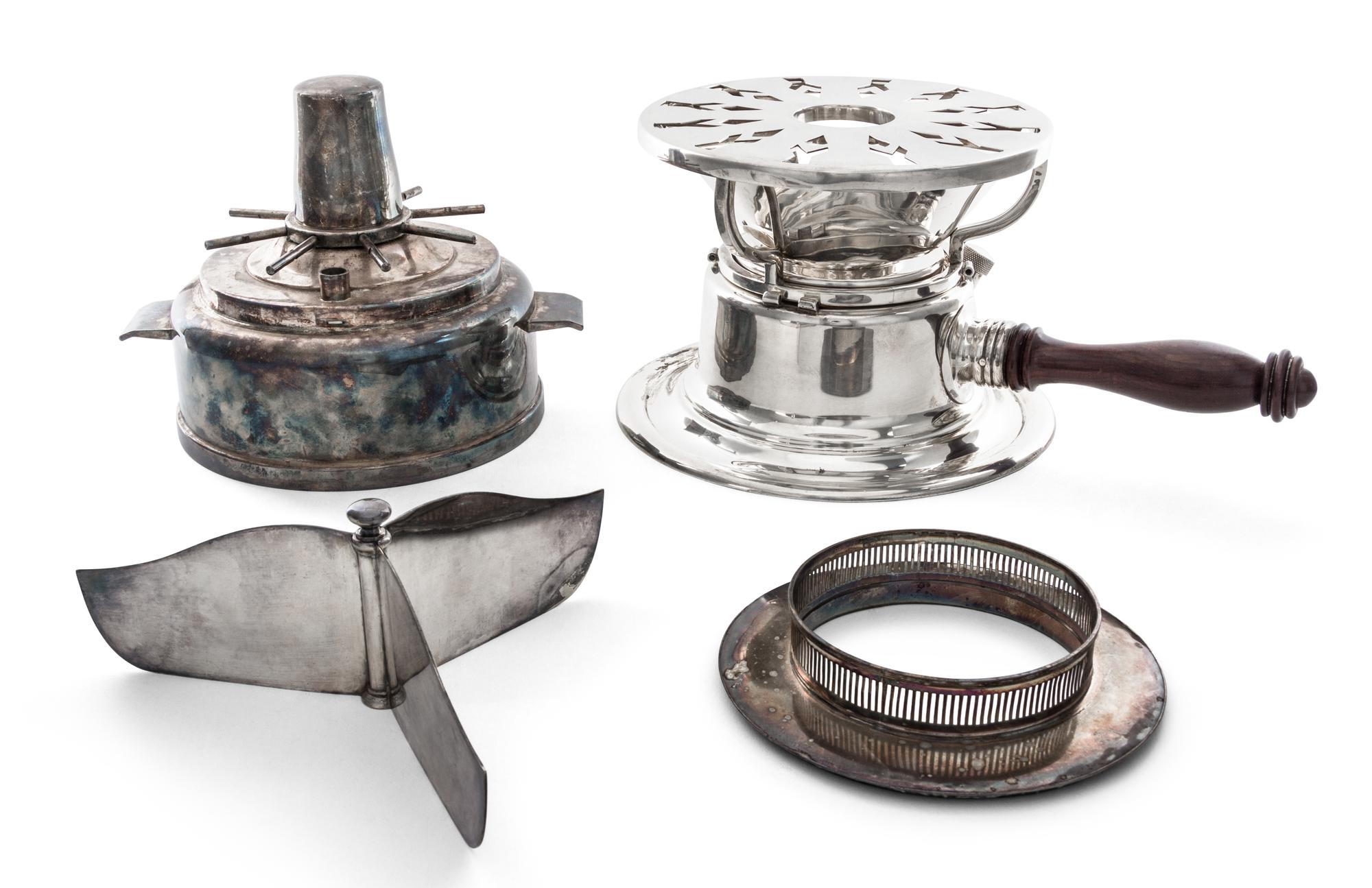 Three Silver-Plate Warming Stands, 20th Century, each of circular form.