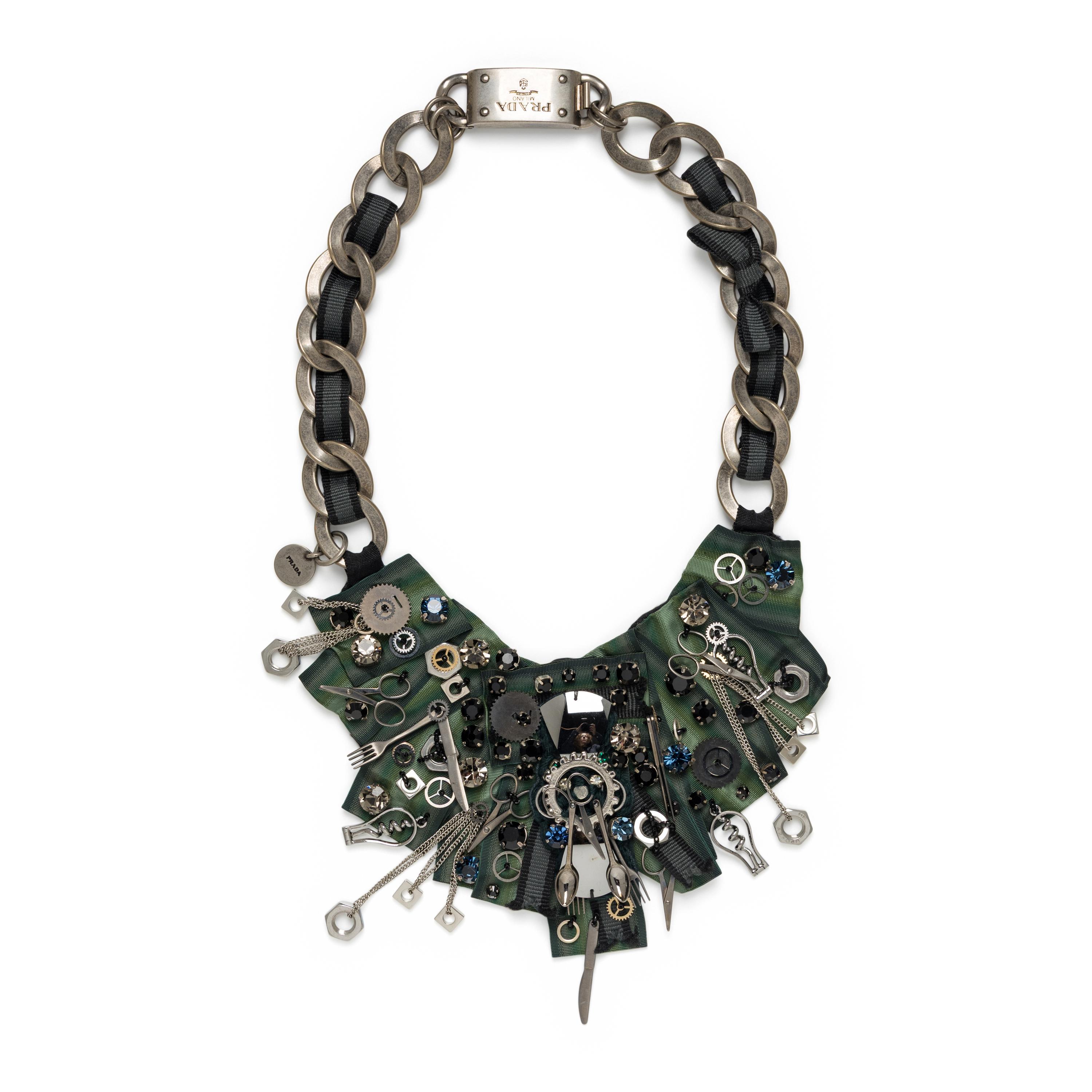 Prada, Embellished Grosgrain Bib Necklace