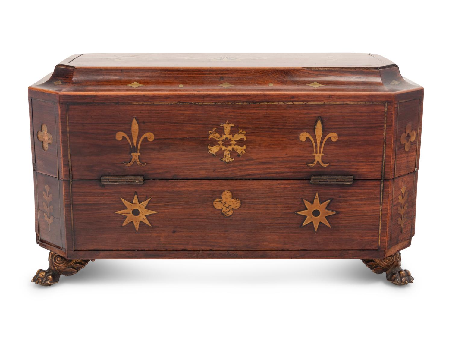A Regency Brass Inlaid Mahogany Tea Caddy