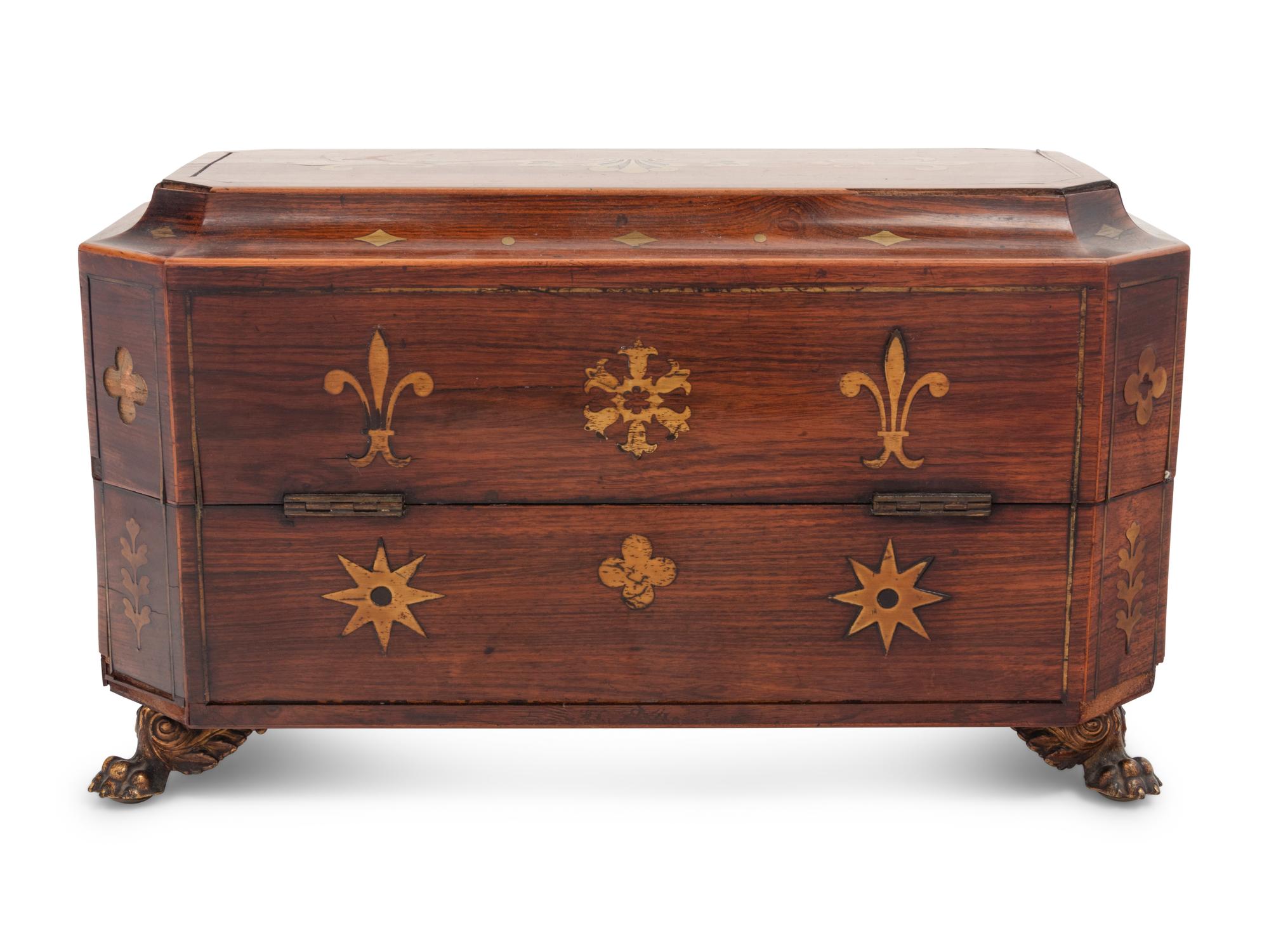 A Regency Brass Inlaid Mahogany Tea Caddy