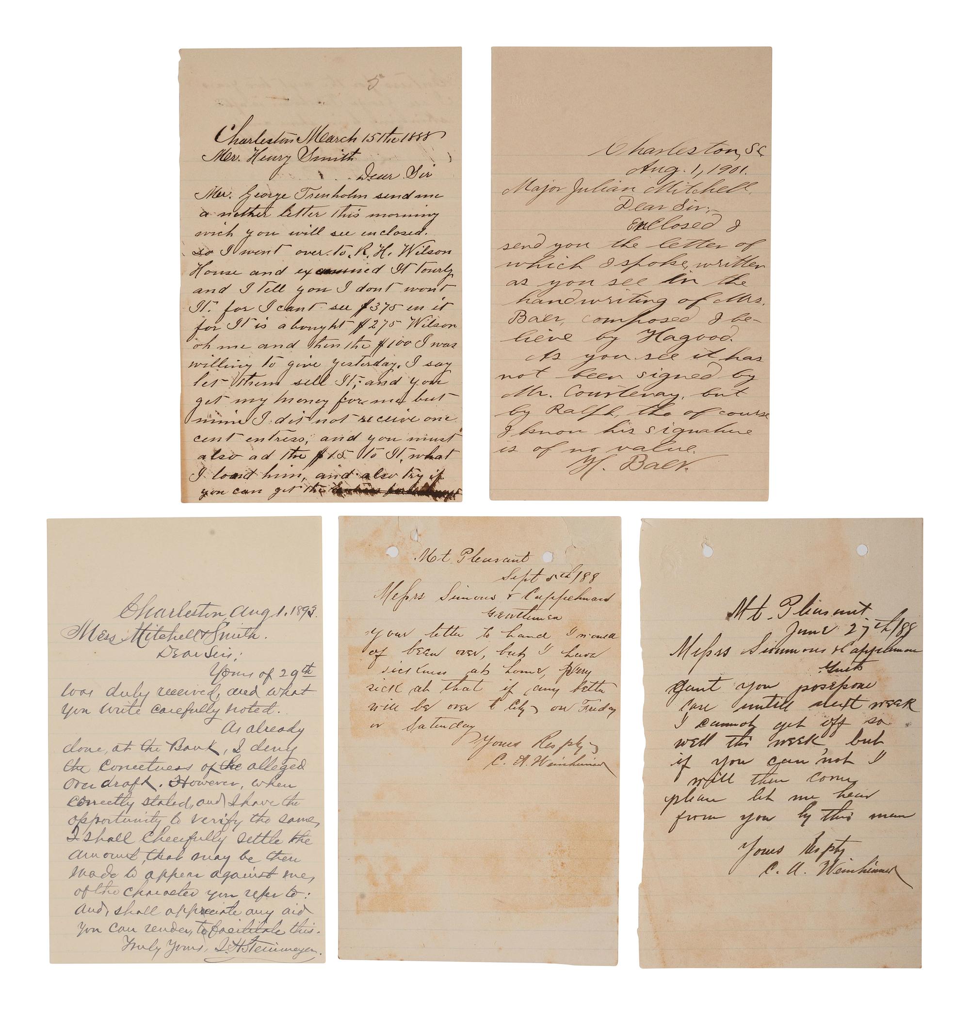 [SOUTH CAROLINA]. Group of 19th-century legal documents, including: